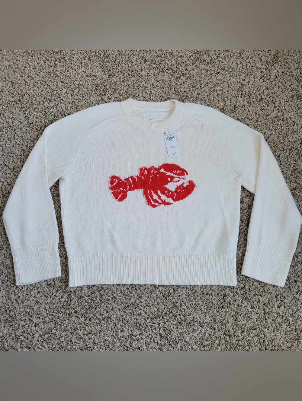 Abercrombie & Fitch Madeline Sweater Lobster Ivory Red Crew Neck Small NWT